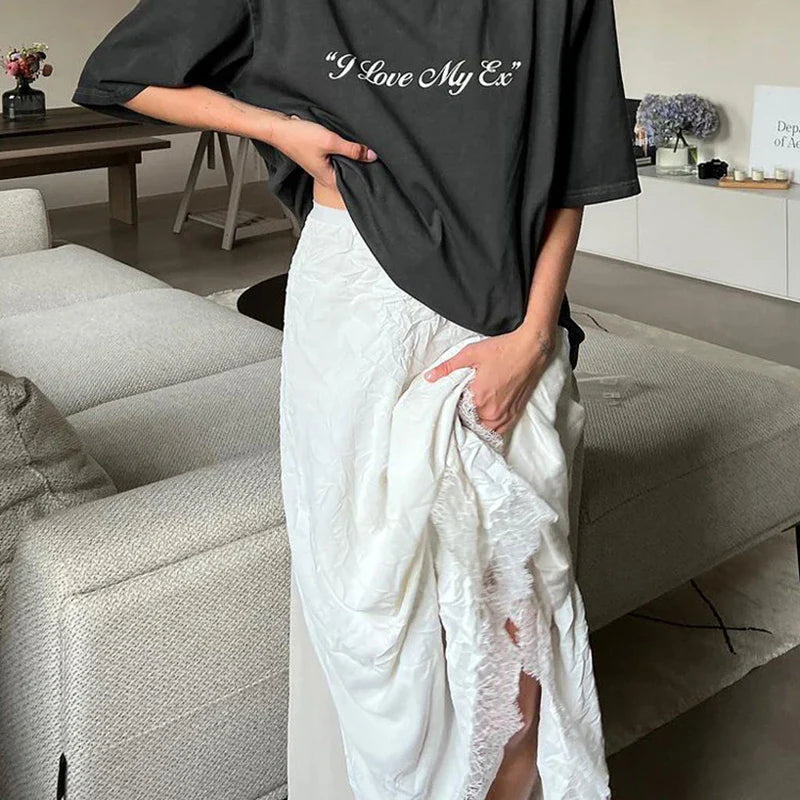 Lace Splice Pleated A-line Skirt