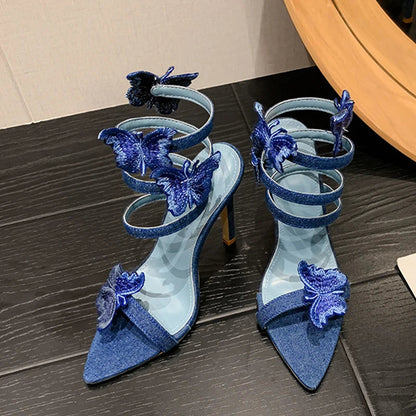 Embroidery Butterfly Ankle Strap Sandals for Women
