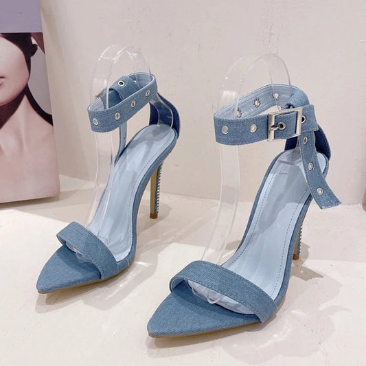 Crystal Rhinestone Thin High Heels Sandals for Women - Summer Fashion
