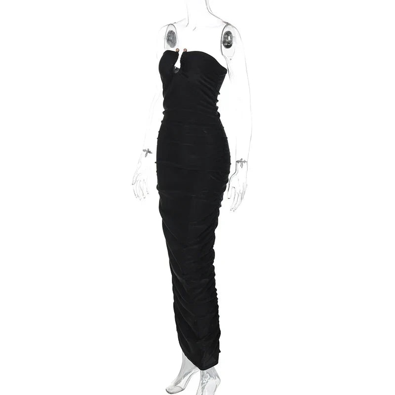 Off-shoulder Black Maxi Dress