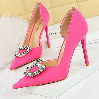 Wine Red 10.5cm Heels Metal Rhinestone Woman Pumps Luxury Banquet Shoes