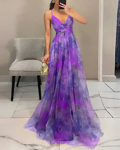 The Giselle — Watercolor Pleated Maxi Dress
