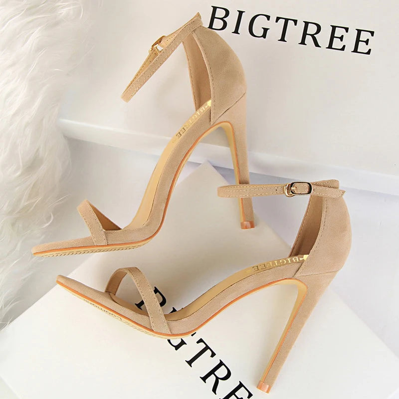 Suede Summer Sandals with Sexy High Heels - Peep Toe Stilettos
