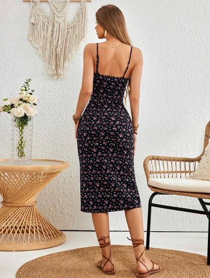 Thigh split spaghetti strap summer dress