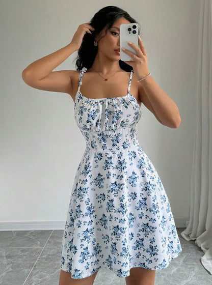 sleeveless sundress with tie shoulder straps
