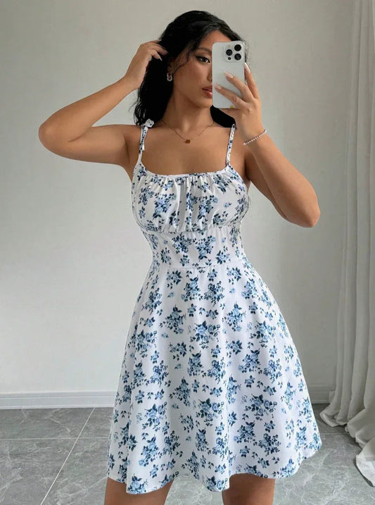 sleeveless sundress with tie shoulder straps