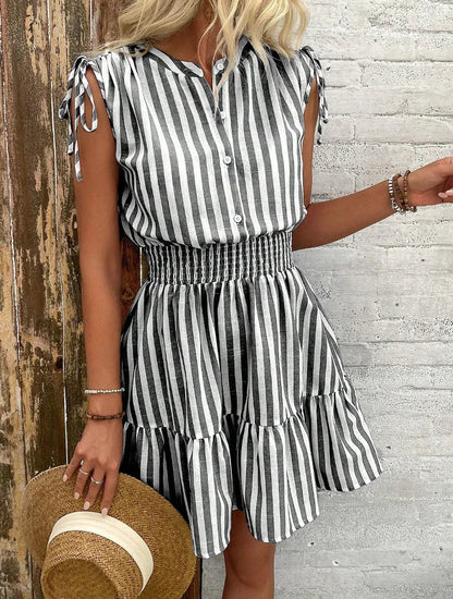 Blue and White Striped Sleeveless Summer Dress
