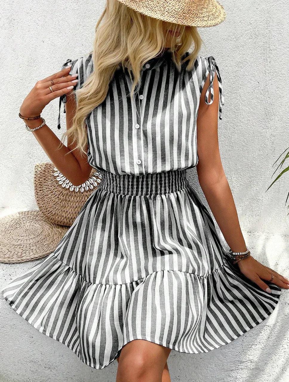 Blue and White Striped Sleeveless Summer Dress