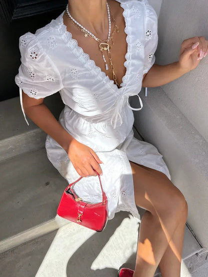 White Cami Dress Maxi with Sleeves