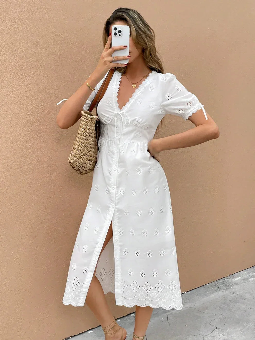 White Cami Dress Maxi with Sleeves