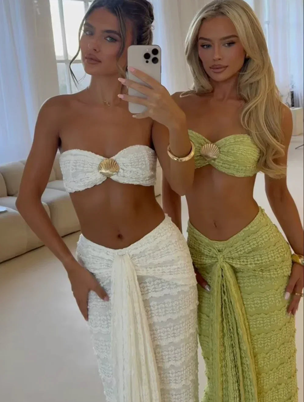 Sheer seashell tube top skirt set