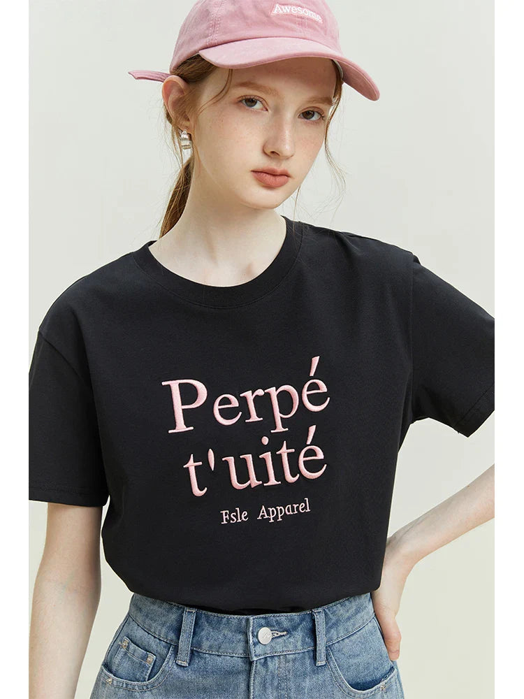 Cool Letter Embroidery Loose T-shirt