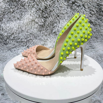 Green Pink Matte Pointy Toe High Heel Shoes for Women