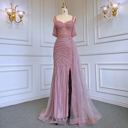 Caramel Mermaid Evening Gown with High Slit