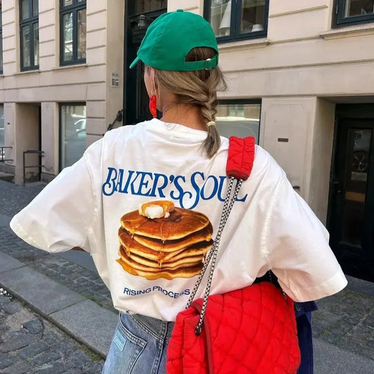 Retro Pancake Graphic Oversized T-shirt