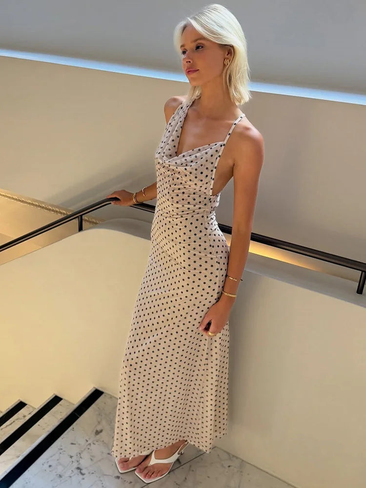 Spaghetti Strap Polka Dot Irregular V Neck Vacation Dress