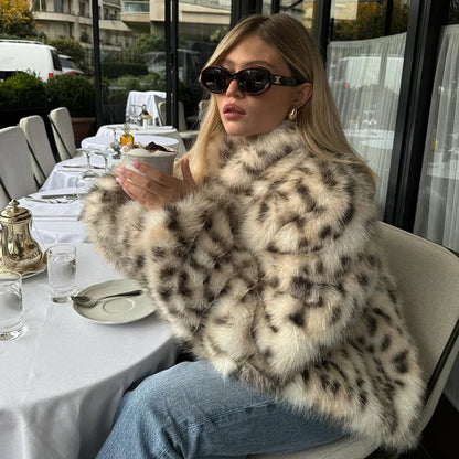 Leopard Faux Fur Plush Warm Coat