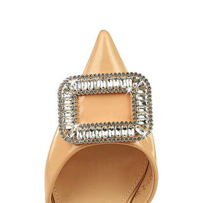 Patent Leather Rhinestone Kitten Heel Women Sandals with Buckle for Summer