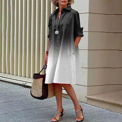Collared Long Sleeve Button Down Patch Pocket Midi Shirt Dress