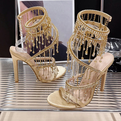 Rhinestone Golden Crystal Sandals for Women's Summer Fashion