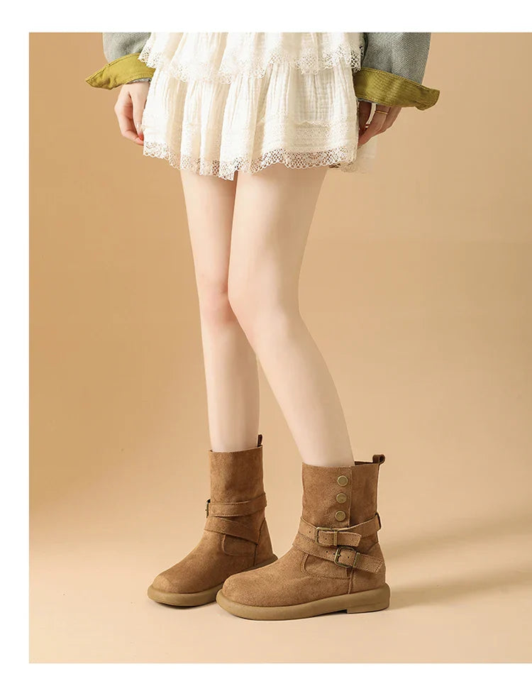 | Suede Buckle Ankle Boots