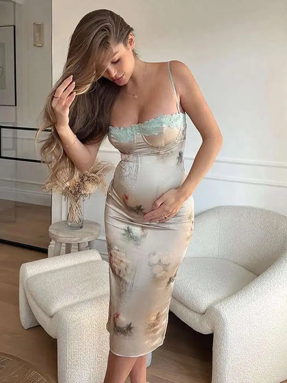 Lace Print Strapless Midi Dress