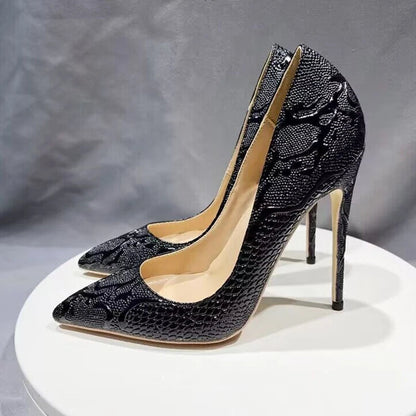Embossed Crocodile Women Sexy Pointy Toe High Heel Shoes