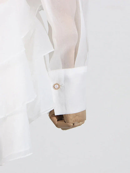 Appliques Ruffles Draped Long Sleeve Dress