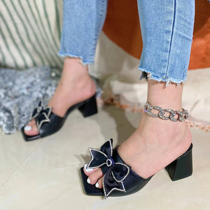 Crystal Butterfly-knot Satin Women Slippers Summer Gladiator High Heels