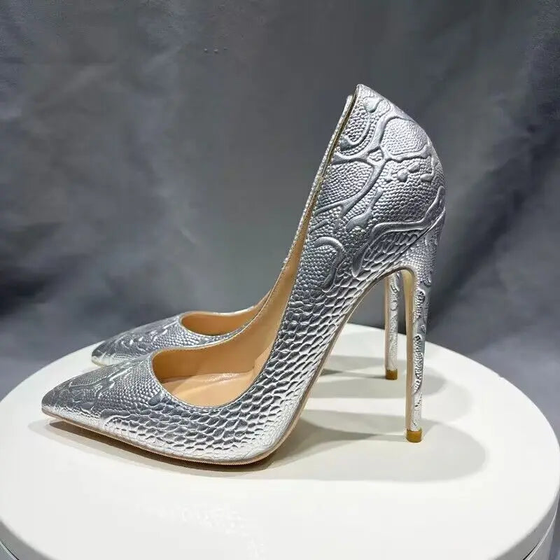Embossed Crocodile Women Sexy Pointy Toe High Heel Shoes
