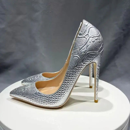 Embossed Crocodile Women Sexy Pointy Toe High Heel Shoes