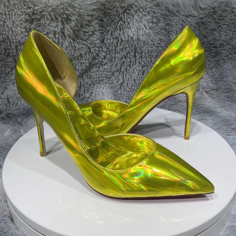 Gold Sparkle Shiny Pointy Toe High Heel Shoes for Women