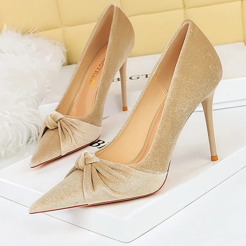 Suede Bowknot High Heel Stilettos for Women