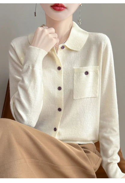 | Merino Wool Polo Cardigan