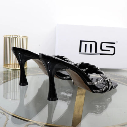 Autumn new rhinestone stiletto sandals with hollow out design