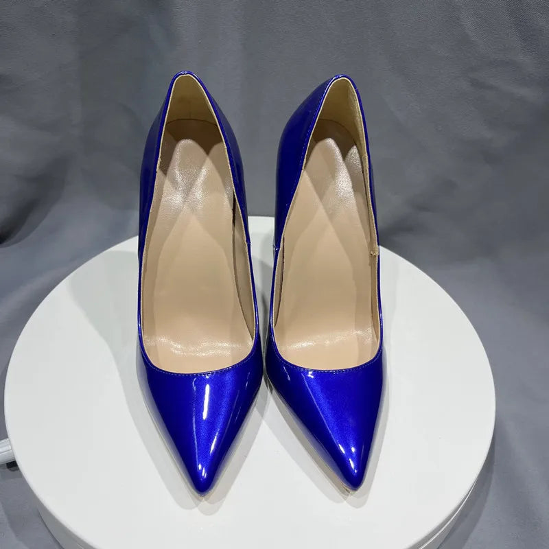 Blue Patent Leather Pointy Toe High Heel Shoes for Women