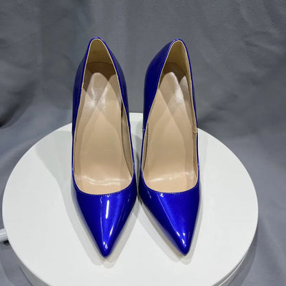Blue Patent Leather Pointy Toe High Heel Shoes for Women