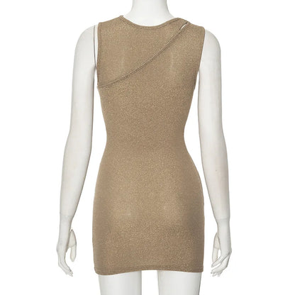 Beige Sequin Wrap Mini Dress