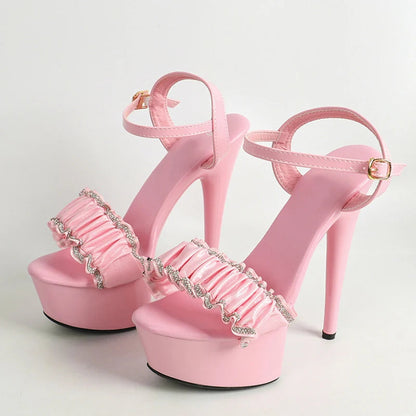 Crystal Pleated Designer Sandals for Elegant Women Party Wedding Fashion