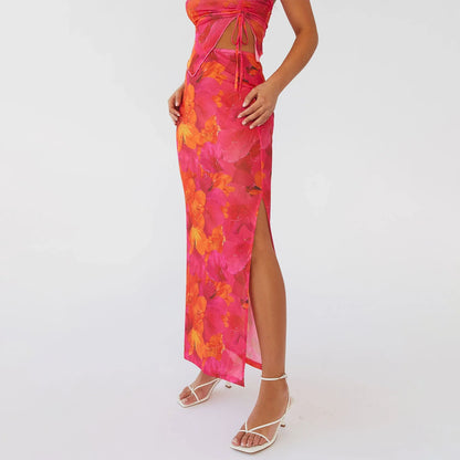 Floral Bandeau Bodycon Skirt Two Piece Set
