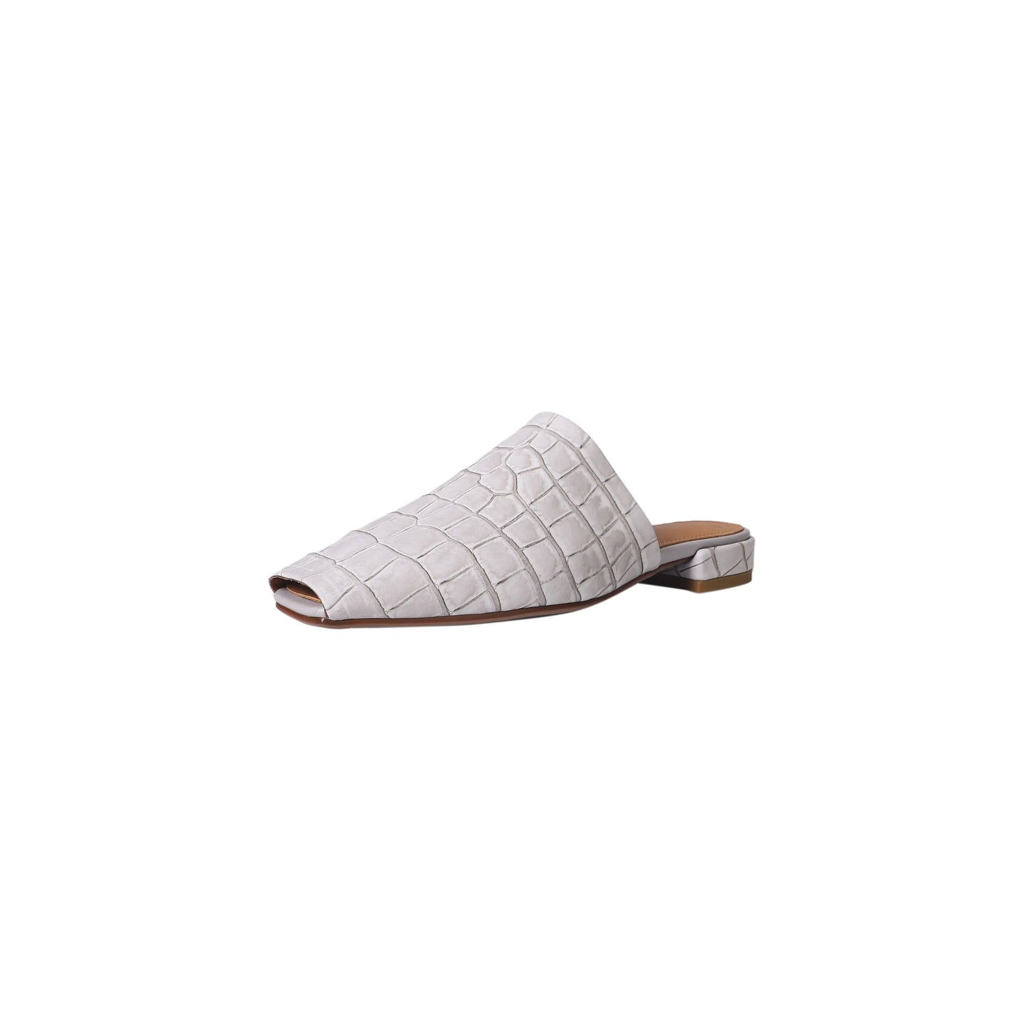 | Leather Croc-Embossed Low Heel Mules