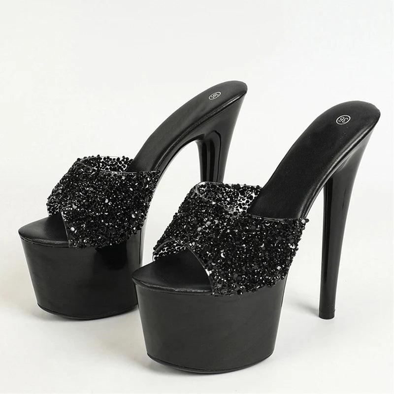 Sequined PVC Super High Heels Modern Slippers