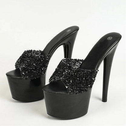 Sequined PVC Super High Heels Modern Slippers