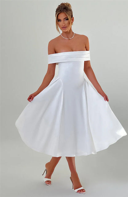 Off-Shoulder Flare Midi Dress