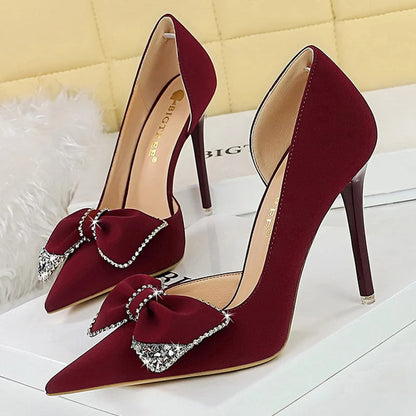 Luxury Rhinestone Bow Women Pumps High Heels Shoes