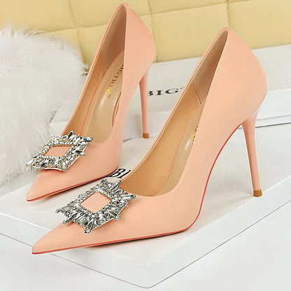 Luxury Banquet Shoes with Metal Rhinestone Detail and 10 cm Heels for Women