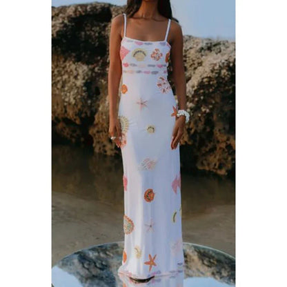 Sequin Shell Square Neck Vacation Dress