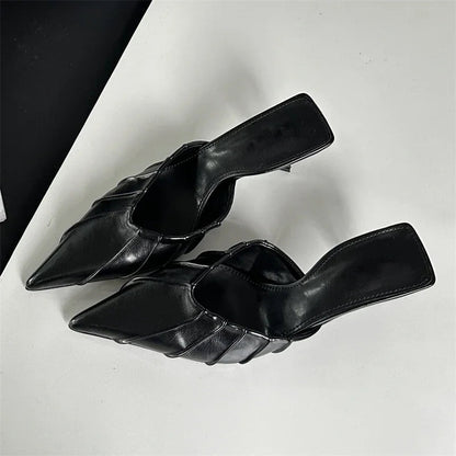 Spring Elegant Pleated Women Slipper with Sexy Pointed Toe and Thin Low Heels
