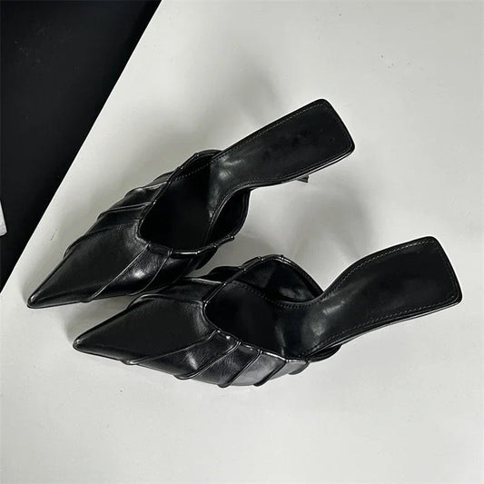 Spring Elegant Pleated Women Slipper with Sexy Pointed Toe and Thin Low Heels