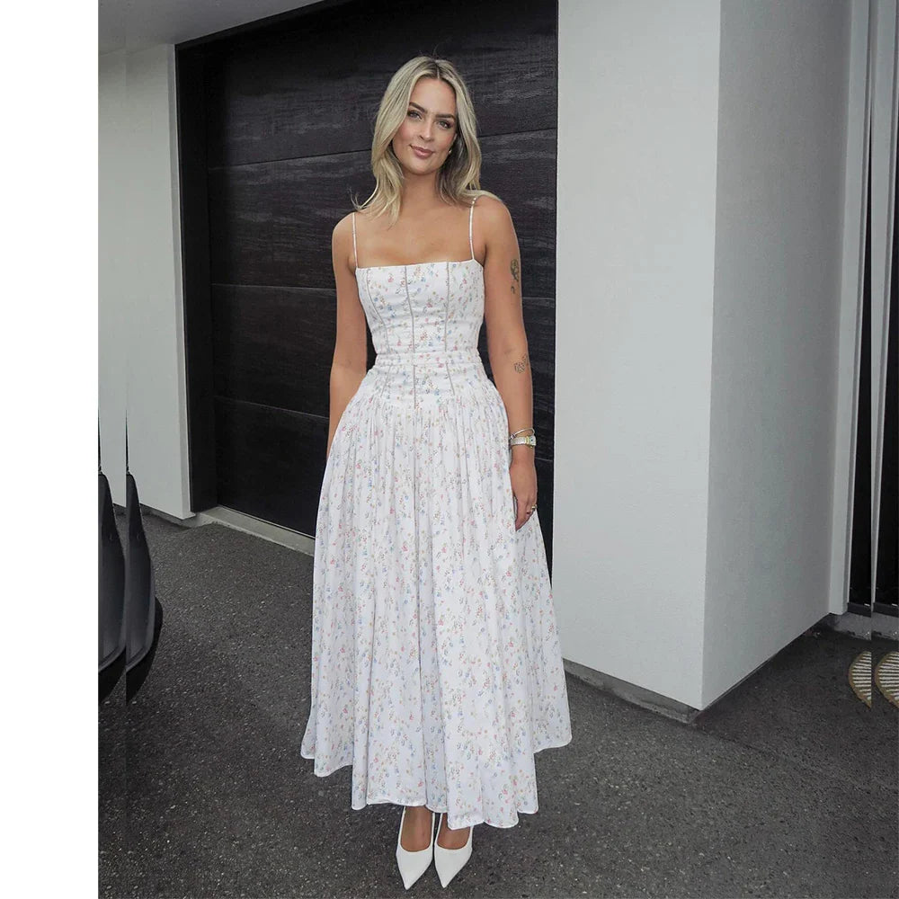 White Holiday Midi Floral Dress